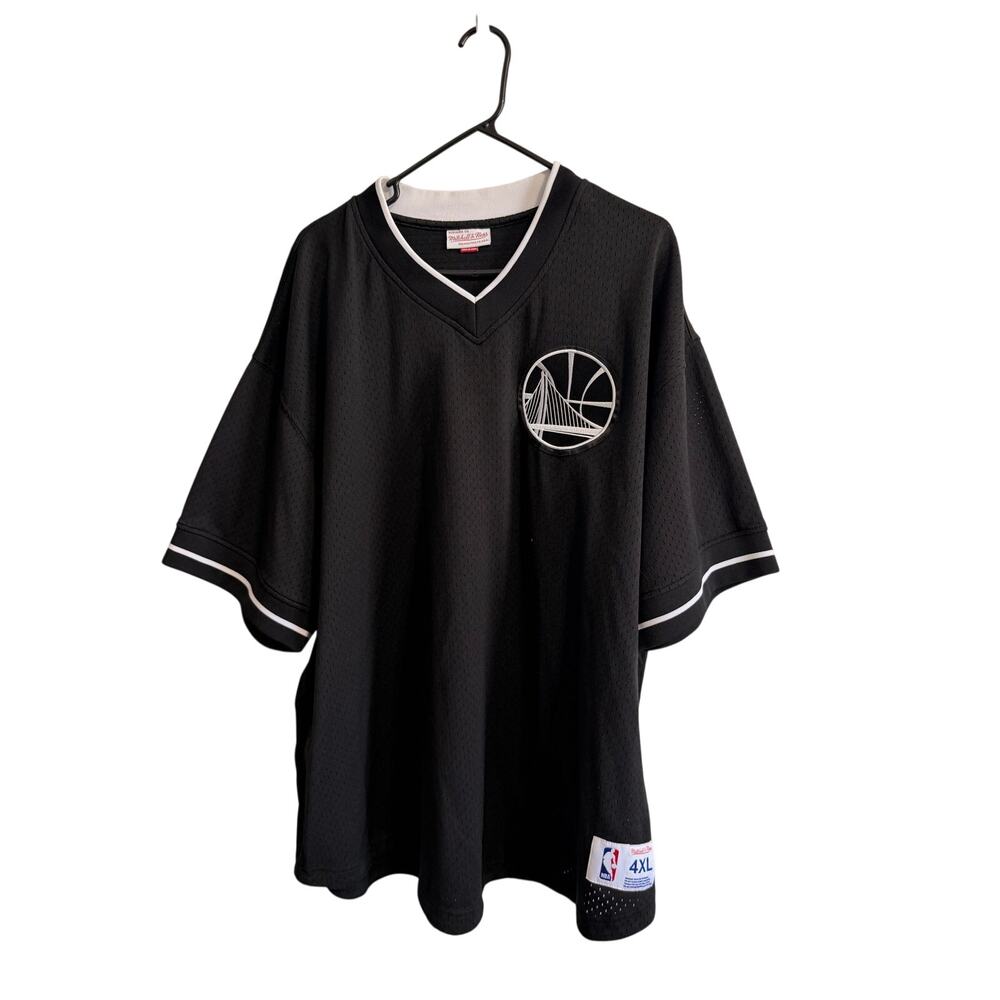 Mitchell & Ness Golden State Warriors Black Overtime V Neck Jersey Shirt Sz 4XL
